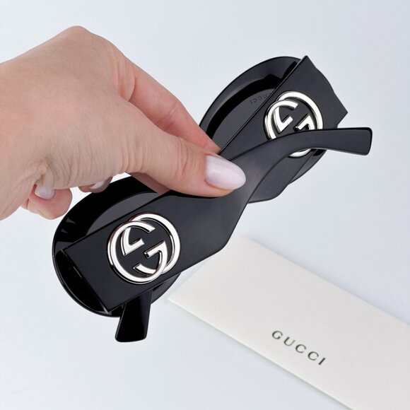 Gucci GG1696S 001 BRAND NEW Sunglasses Black Grey Women Oval main image 7